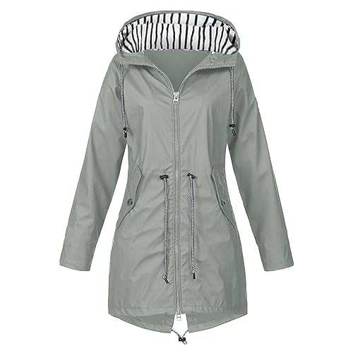 WILLBEST Jackets for Women UK Long Sleeve Rain Jacket Outdoor Plus Size Long Hooded Windproof Coats Waterproof Mid-Length Raincoats Outwear Winter Jacket Trench Coats