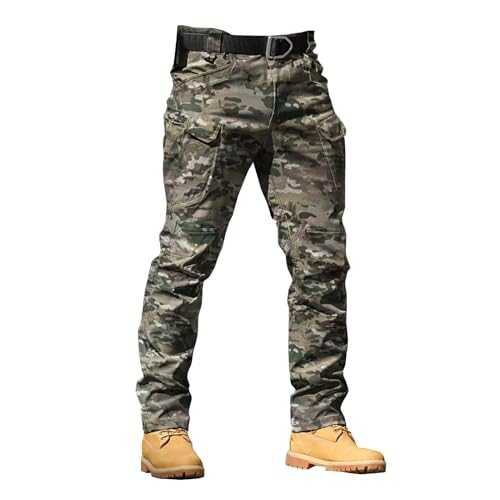 Work Trousers Men, Men's Casual Combat Camo Cargo Trousers Camouflage Army Military Tactical Work Pants with Multi-Pocket Outdoor Camping Hiking Loose Fit Pants Size XS-XXXXL