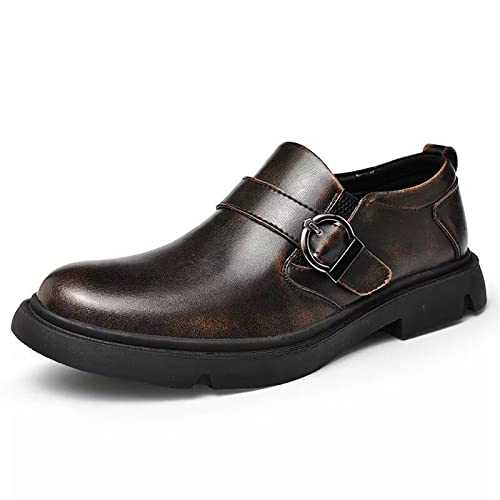ETZRYSYB Mens leather shoes Oxford genuine leather men's leather shoes casual flat loafers, business formal men's casual leather shoes(Brown,7)