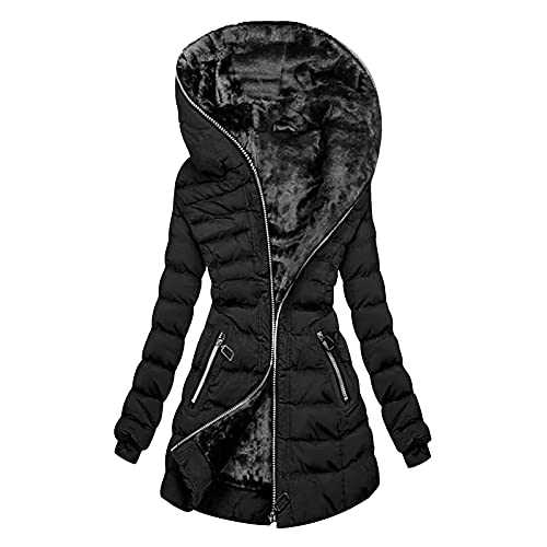 RUIRUILICO Womens Winter Coat Thick Fleece Lined Long Coats Windproof Warm Jacket Parka Overcoat with Fuzzy Hood Warm Padded Outwear Plus Size S-5XL