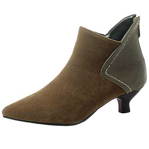 Bviennic Women Pointed Toe Office Fashion Kitten Heel Ankle Boots Zip