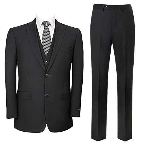Mens 3 Piece Classic Fit Suit Set Slim Fit Two Buttons Solid Jacket Blazer Hidden Expandable Waist Pants & Vest