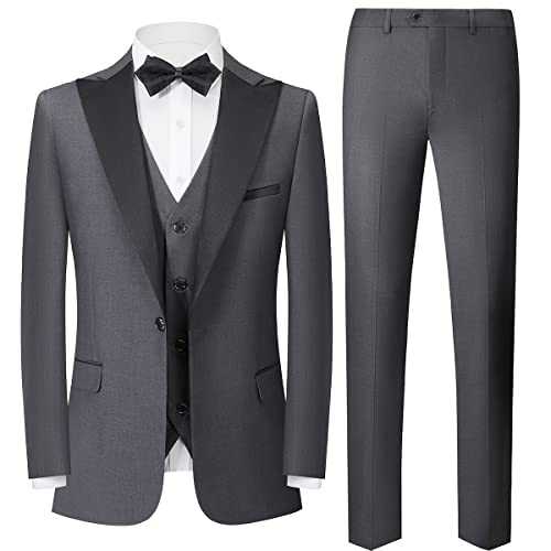 YOUTHUP Men's Suits Slim Fit 3 Piece Suit Elegant Wedding Tuxedo Peak Lapel Blazer Pants Vest