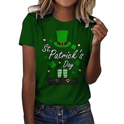 St Patrick's Day Outfits Women's T Shirts Green Day Clothes Casual Lightweight Slim Fit Tunic Short Sleeve Irish Lucky Shamrock Print Tops Paddy's Day Shirts Y2K Pullover Blouse Pullover Streetwear