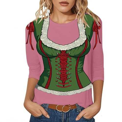 Shirt Lace Women's Casual T-Shirt with Oktoberfest Theme for Men and Women, Party Top with Short Sleeves, Comfortable Crew Neck, Perfect for Beer Festival, Travel, Spring Top with Glitter Women