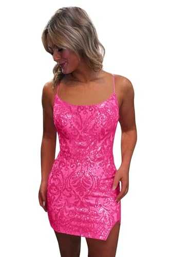 UZN Short Tight Sequin Homecoming Dresses for Teens with Slit Sparkly Sequin Mini Prom Cocktail Gowns