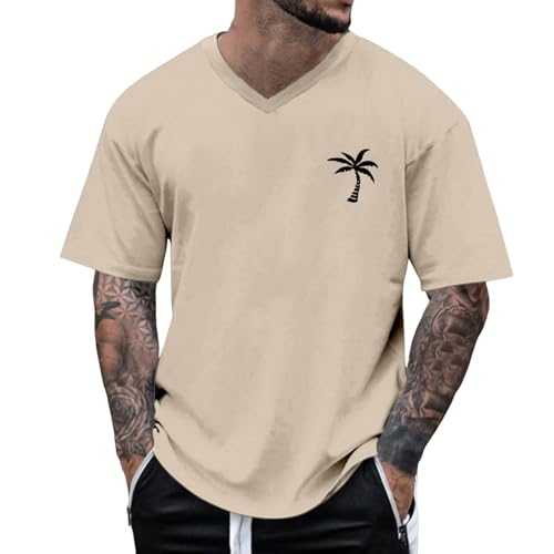 Mens T Shirts Spring and Summer All Print Short Sleeve Round Neck T Shirt Fashion Trendy Bottoming Shirt Mens Deep V Neck T-Shirts Gym Wicking Athletic T Shirts Breathable Cool Workout Shirts