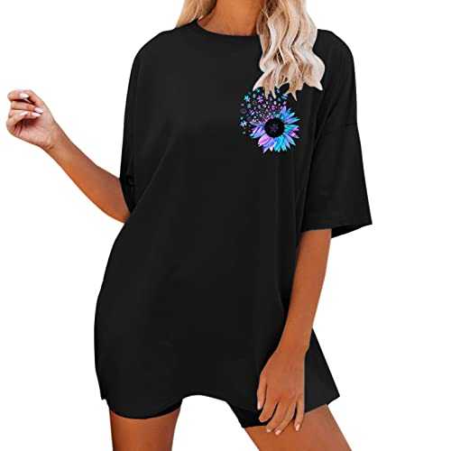 Kmdwqf Women Suitable Short Sleeve Oversized Loose Shirts Tops Graphic Blouse Fashion Funny T Shirts Ladies Ruffle Sleeve Tops Womens Long Sleeve Polo Shirts UK Birthday Gifts for Her January Sale