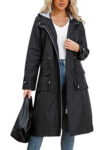 Achinel Lightweight Waterproof Jacket Womens Outdoor Raincoat Windbreaker Ladies Long Hooded Rain Jacket Windproof Trench Coats