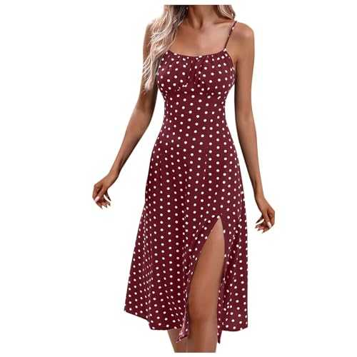 Summer Dresses Womens Spaghetti Strap Sexy Square Neck Pleated Dress with Slit Cute Polka Dot Boho Dress Shorts Romper for Plus Size Women