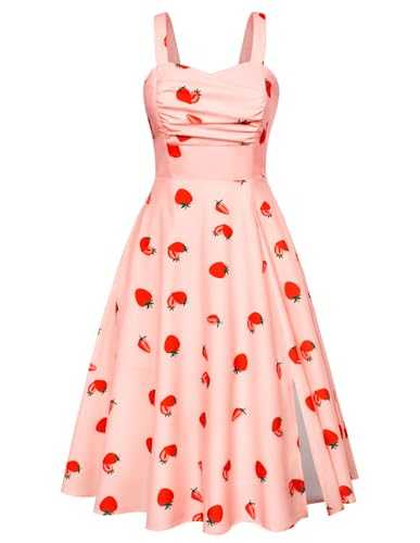 Belle Poque Women 1950s Midi Dress Sleeveless A Line Vintage Pleated Cocktail Party Dress