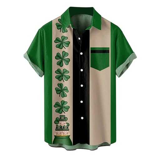 ST Patricks Day T Shirt Mens Long Sleeve Polo Shirts Dress Stretch Plain Business Casual Formal Work for Men White Men's Silk