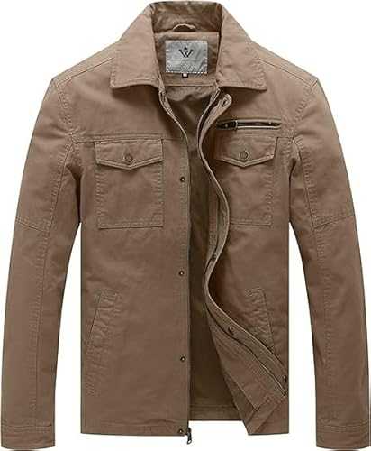 Men's Windbreaker Cotton Military Jacket with Casual Long Sleeve Turn Down Collar