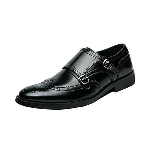 UOPYNE Oxford Shoes for Men Slip On Burnished Toe Monk Strap Vegan Leather Non Slip Anti-Slip Low Top Slip Resistant Working