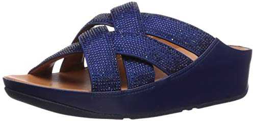 Women's Lattice Crystal Cross Slide Sandal, Aurora Blue, 9 UK