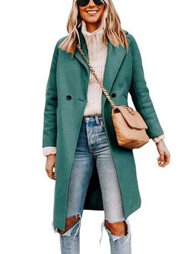 Tanming Women's Notch Lapel Double Breasted Wool Blend Mid Long Pea Trench Coat