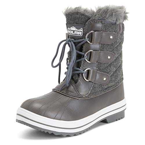 Polar Womens Snow Boot Quilted Short Winter Snow Rain Warm Waterproof Boots , Grey Textile, 5 UK