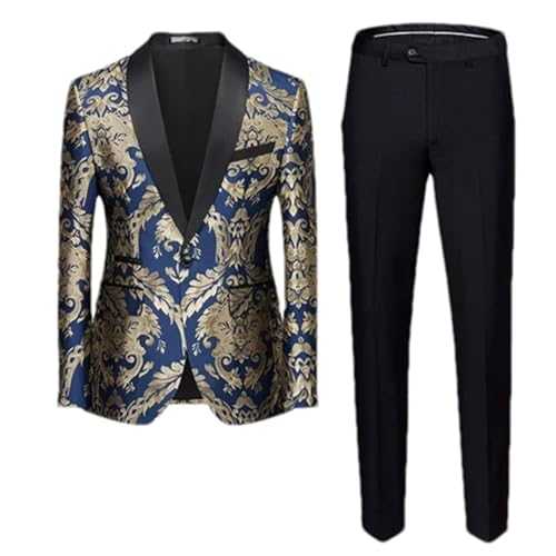 Men Jacquard Suit 2 Piece Men's Business Wedding Prom Party Dress Blazer Jacket and Pants