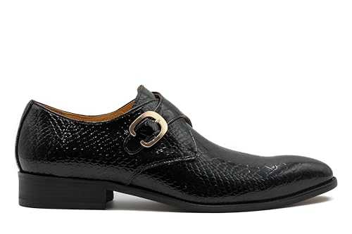 Mens Black Real Patent Leather Dress Shoes Crocodile Print Single Strap Monk Loafers