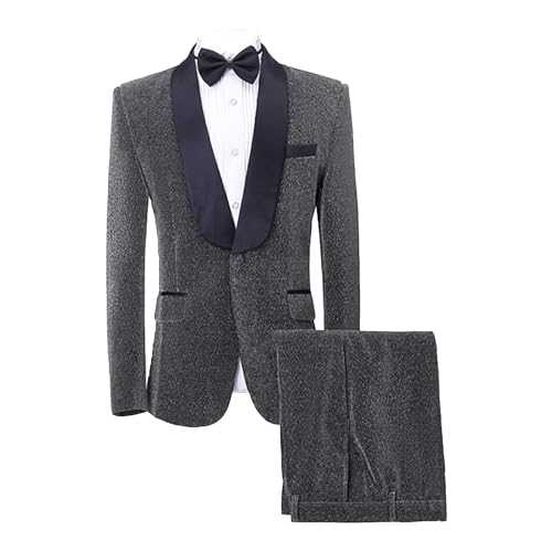 Men's Shiny Tuxedo 2 Pieces Suit Regular Formal Wedding Blazer Sequin Business Suits Slim Fit