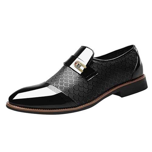 Men's Oxfords Formal Dress Loafer Shoes Fashion Printing Breathable Cut Out Slippers Patent Leather Pointed Toe Comfy Slip-on Business Dress Flats Breathable Shoes