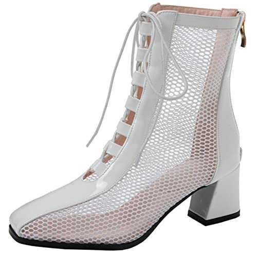 CHICMARK Cool Breathable Mesh Ankle Boots with Peep Toe and Block Heels and Back Zippers for Women
