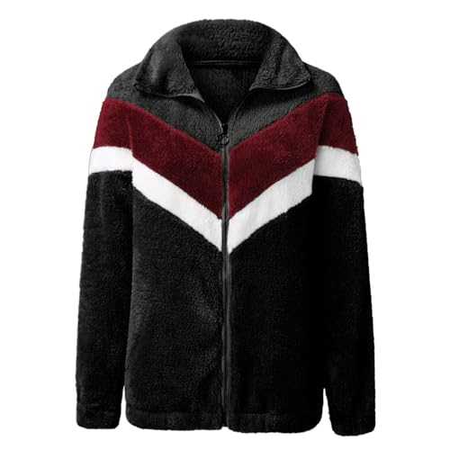 Fleece Zip Up Hoodies Women Color Blocking Comfortable Hoodies Loose Soft Fluffy Outerwear Chunky Long Sleeve Coat Casual Teddy Bear Jacket Sherpa Lined Warm Fashion Overcoat with Pocket