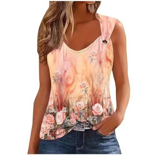 Tank Top Women Casual V Neck Camis Tops Sale Retro Print Wide Straps Sleeveless Tee Shirts Blouses Ladies Casual Loose Summer Vests Tops Women's Printed Camisole Summer Tops UK Clearance