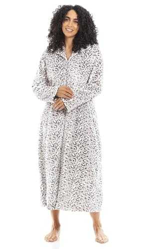 Camille Supersoft Ladies Housecoat With Easy Zip-Up Front Fastening And Side Pockets In Animal Print - Long-Length Womens Dressing Gowns With Turn-Over Collar