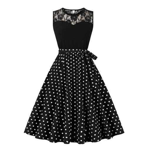Keepink 1940s Dresses for Women Fit & Flare Vintage Dresses Polka Dot Sleeveless Dress Summer A Line Sun Dresses Lace Bridesmaid Dress Elegant Swing Dresses for Party Cocktail Prom