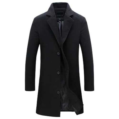 Mens Wool Overcoat Long Trench Coat Regular Fit Notched Collar 3 Button Winter Woolen Jackets Peacoat