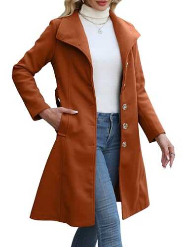 Bgylu Wool Coats for Women Winter Long Pea Coats Stand Collar Single Breasted Trench Coat with Belt