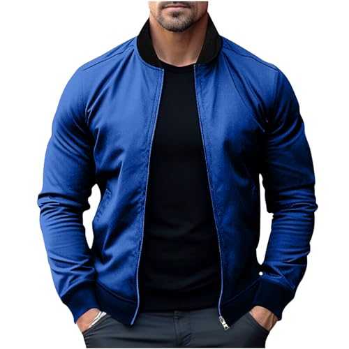 Mens Jackets Smart Casual Bomber Jackets with Pockets Lightweight Autumn Sport Coat Long Sleeve Collared Flight Jacket Plain Classic Fit Windbreaker Fall Outwear for Men