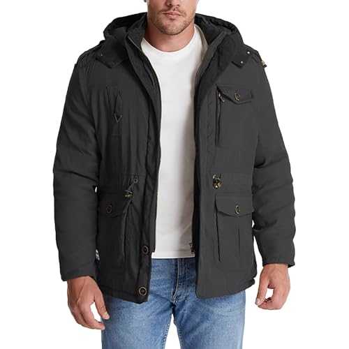 Cocila Men's Plus Size Lamb Wool Hooded Cotton Jacket Thickened Multi Pocket Cotton Top Casual Mid Length Coat Station Coat Men's Padded Jacket Gentlemans Overcoat
