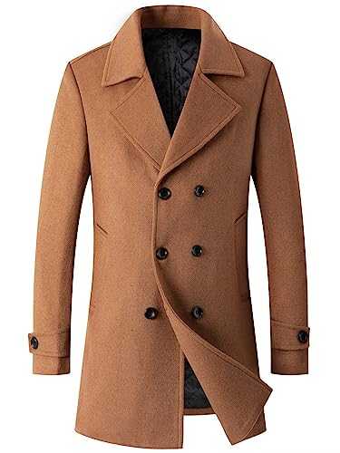 DOINLINE Men's Winter Coat Wool Blend Trench Overcoat Casual Double Breasted Long Pea Topcoat