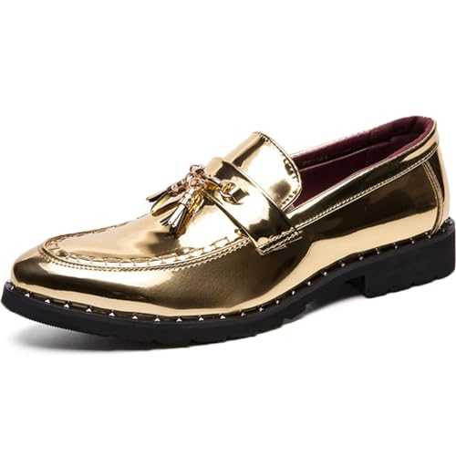 Dress Oxford for Men Slip on Moccasins Round Toe PU Leather Rubber Sole Wedding Evening Shoes