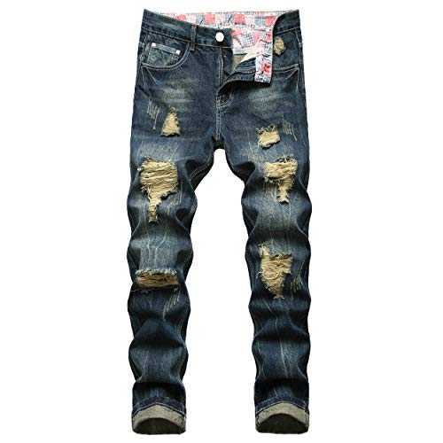 LAMKUKU Men's Ripped Jeans Slim Fit Casual Distressed Denim Pants