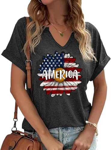 Womens 4th of July Funny Popsicle Graphic Tees American Flag Heart Patriotic V Neck T-Shirt Here for The Boom Short Sleeve