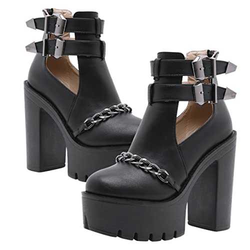 TENDYCOCO Studded Chain Ankle Boots High Heel Mesh Boots High Heels for Women High Heel Shoes High Heel Sandals Women Rivet Shoes Waterproof Sandals Booties Rubber Black