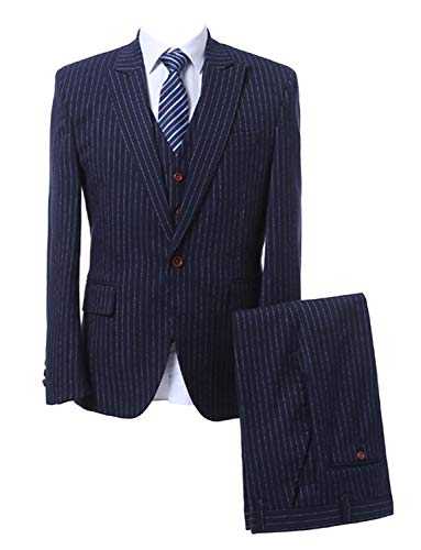 Pkrboro Men's Stripe Suit Three Pieces Slim Fit One Button Single-Breasted Wedding Tuxedo