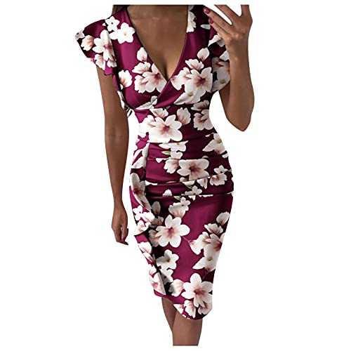 AMDOLE Tunic Swing Dresses for Women Multicolor Slit Women V-Neck Pleated Print Print Maxi Dress Women's Dress plus Size Womens Dresses