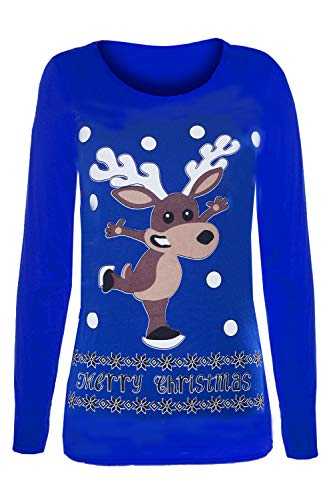 Fashion Star Womens Xmas Reindeer Pom Candy T Shirt Top