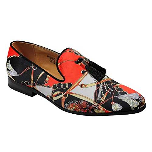 Xposed Men’s Brocade Tassel Slippers Retro Wedding Party Slip on Loafers Shoes