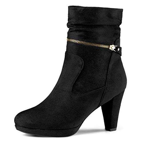 Allegra K Women's Ankle Zip Platform High Heel Mid Calf Boots