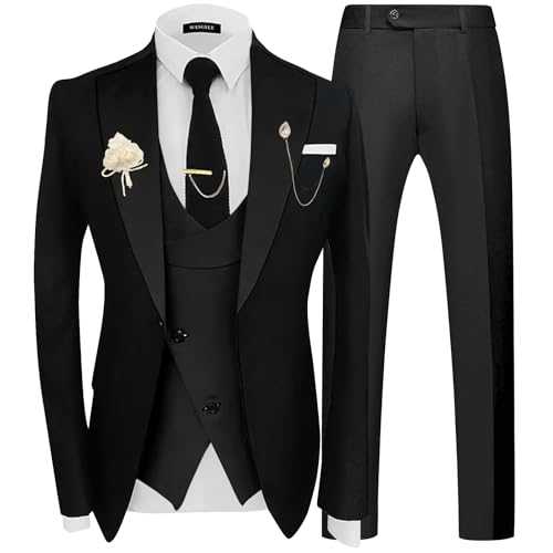 Wangyue 3 Piece Mens Suit Slim Fit Suits for Men Double Breasted Suit Wedding Prom Tuxedo for Men Blazer Vest Pants Set