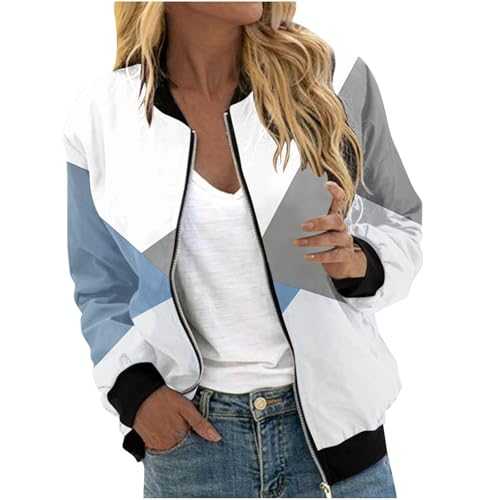 Bomber Jacket Women Lightweight Flight Jackets Long Sleeve Zipper Cardigans Outwear Winter Coats for Women Baseball Jacket Trendy Print Bomber Jackets Casual Quilted Coat Warm Outerwear