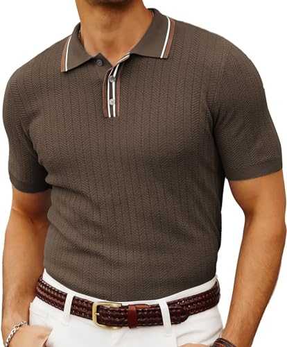 PJ PAUL JONES Mens Knitted Polo Shirts Short Sleeve Textured Pullover Golf Polo T Shirts