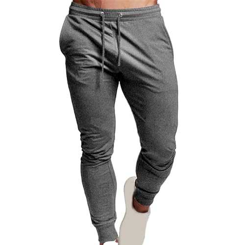 Mens Cotton Training Trousers Jogging Bottoms Running Sweatpants Solid Colors Track Pants Athletic-Fit Casual Pants Drawstring Tracksuit Bottoms Stretch Waist Comfortable Sports Pants S-3Xl