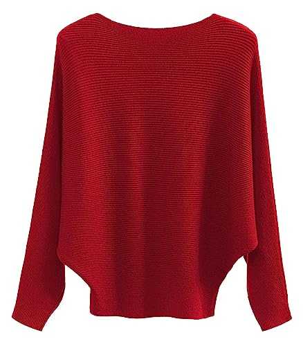 FULIER Boat Neck Batwing Sleeves Dolman Loose Knitted Sweaters and Pullovers Jumper Tops for Women One Size