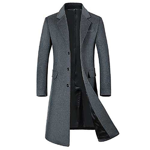 BININBOX Men's Trench Coat Knee Length Autumn Winter Thick Wool Overcoat